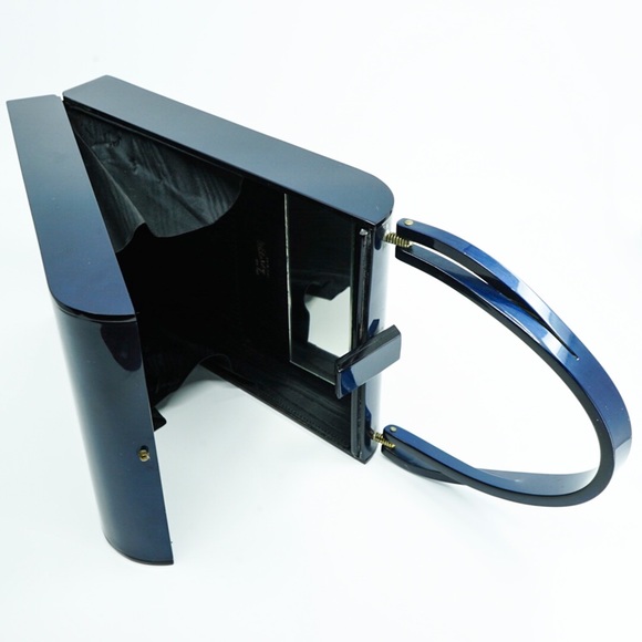 1950s WILARDY Vintage Navy Lucite Bar Clasp Purse - Picture 2 of 16